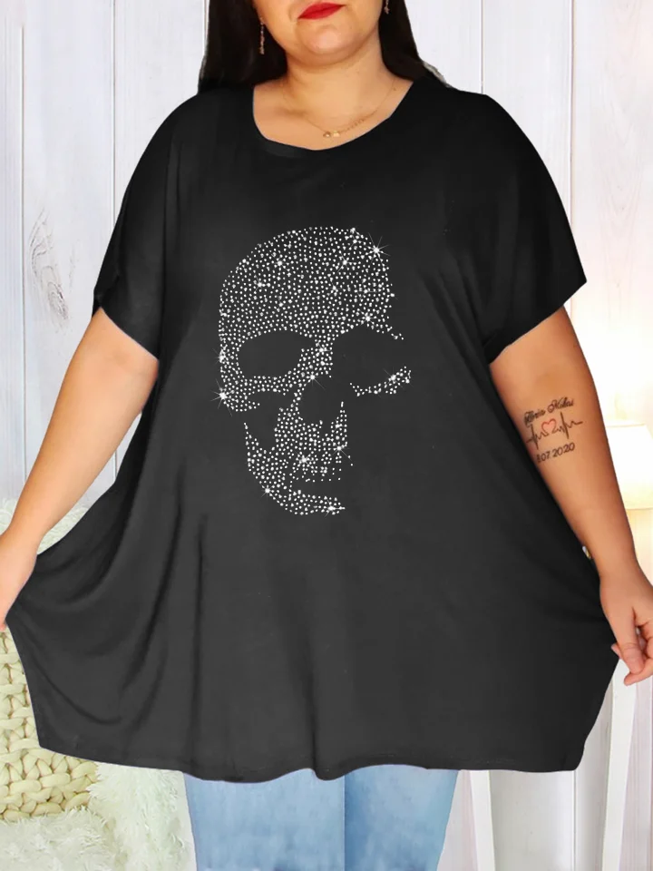 Crew Neck Skull Print Women's T-Shirt