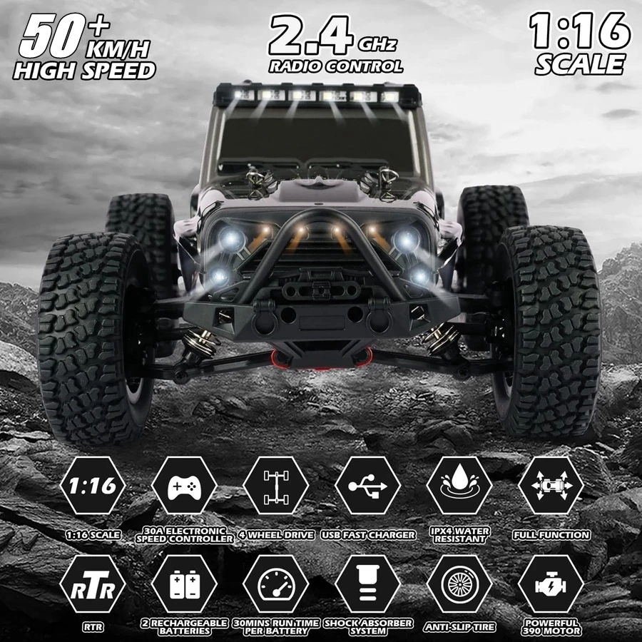 Tegooe 116 Scale High Speed RC Off-Road Racing Truck - 4WD Remote Control Toy