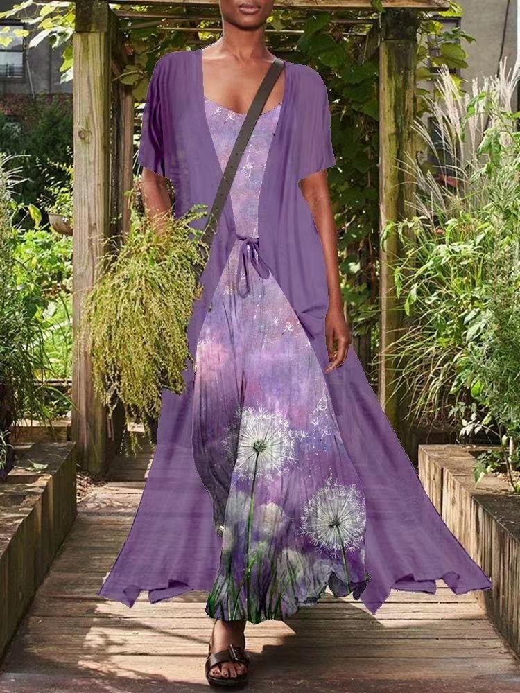 Women's U-neck Short Sleeve Half Sleeve Printed Maxi Dress