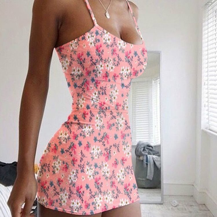 Floral Suspender Dress Print Sexy Dress Black Dresses | EGEMISS