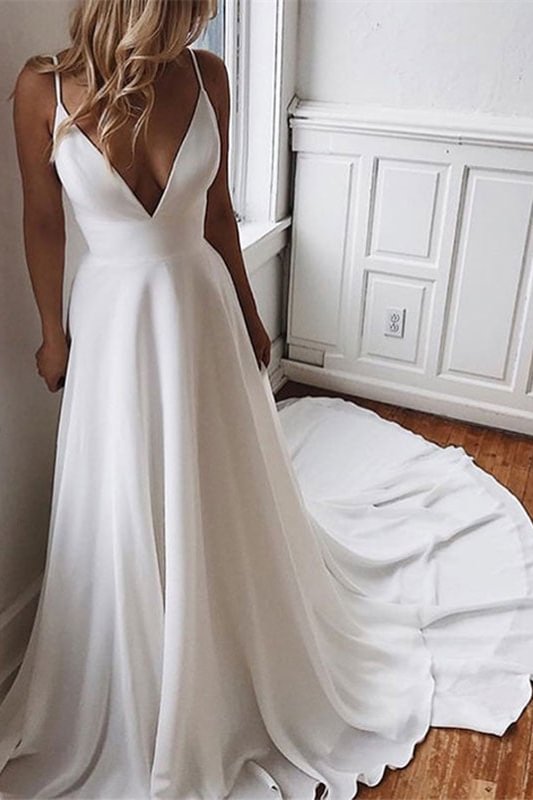Chiffon Spaghetti-Straps Lace Wedding Dress | Ballbellas Ballbellas