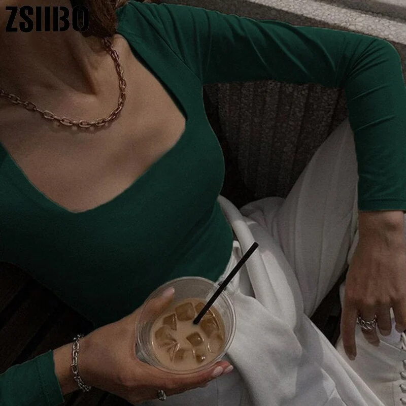 Bodysuit Long Sleeve Women Body streetwear dropshipping Forefair Sexy Bodycon Square Neck Sheath Crotch Basic Black Overalls Top