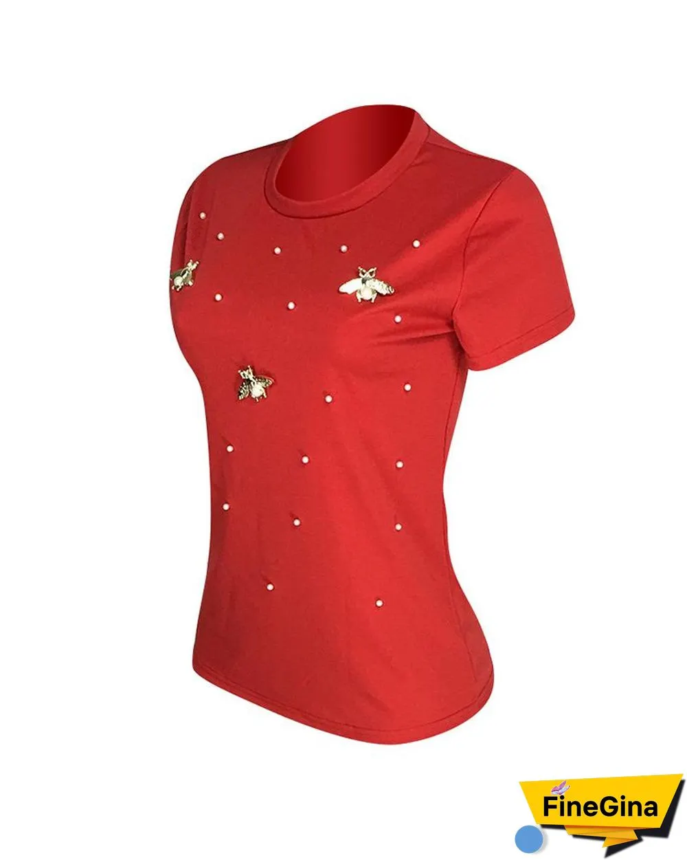 Beaded Detail Short Sleeve T-Shirt P10177