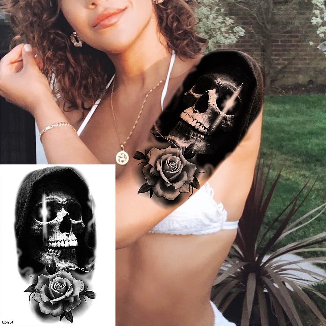 Sdrawing Rose Flower Moon Temporary Tattoos For Women Adult Pendant Peony Lotus Fake Tattoo Calf Thigh Body Art Waterproof Tatoos