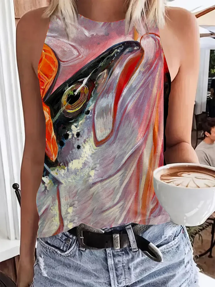 Fish Art Print Casual Tank Top