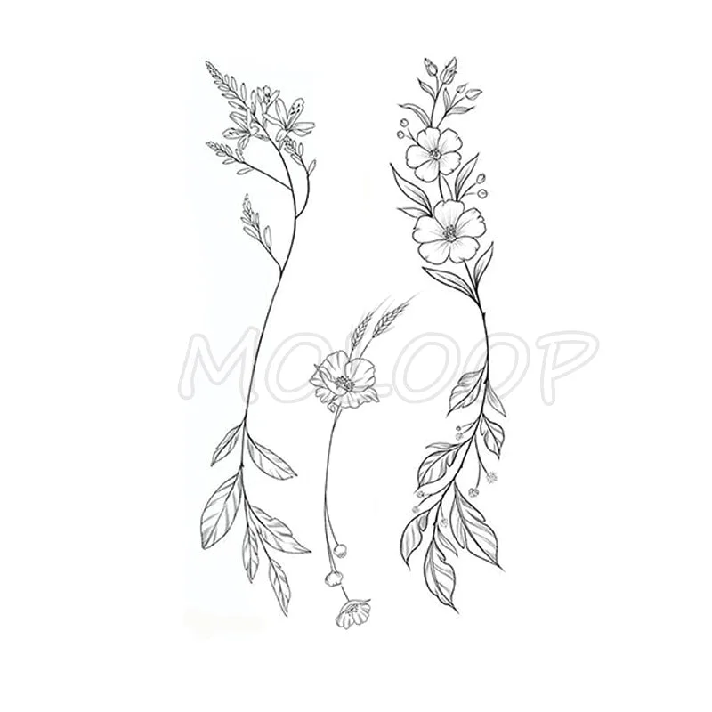 Waterproof Temporary Tattoo Stickers Black Somnus Flower Plant Small Size Tatto Flash Tatoo Fake Tattoos for Man Kid Girl Women
