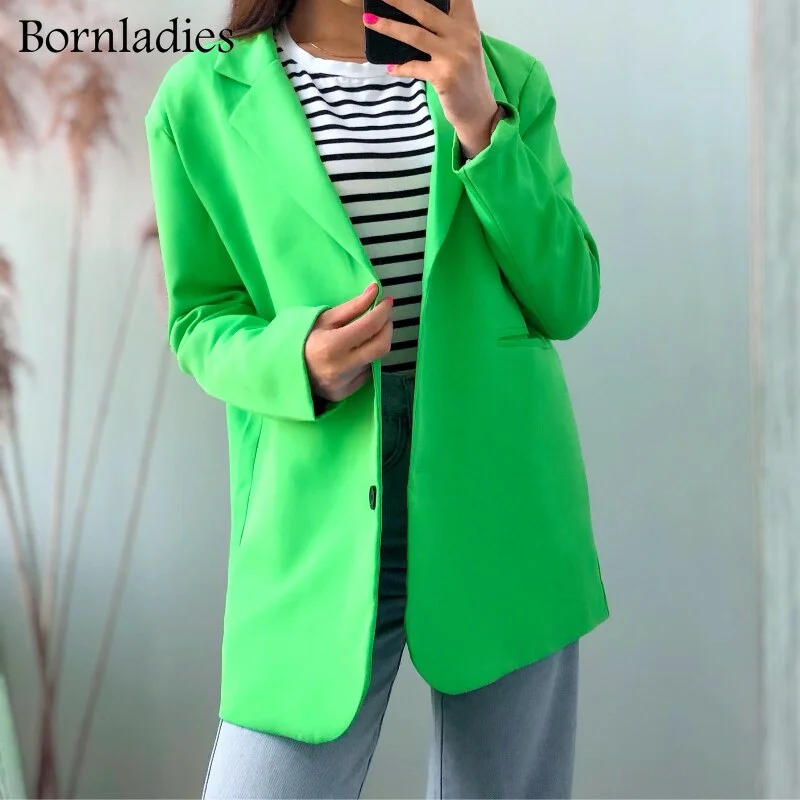 Boraladies 2021 Women Chic Oversized Green Blazer Spring Single Buttons Female Loose Suit Jacket Full Sleeve Outwear Y2K Blazer