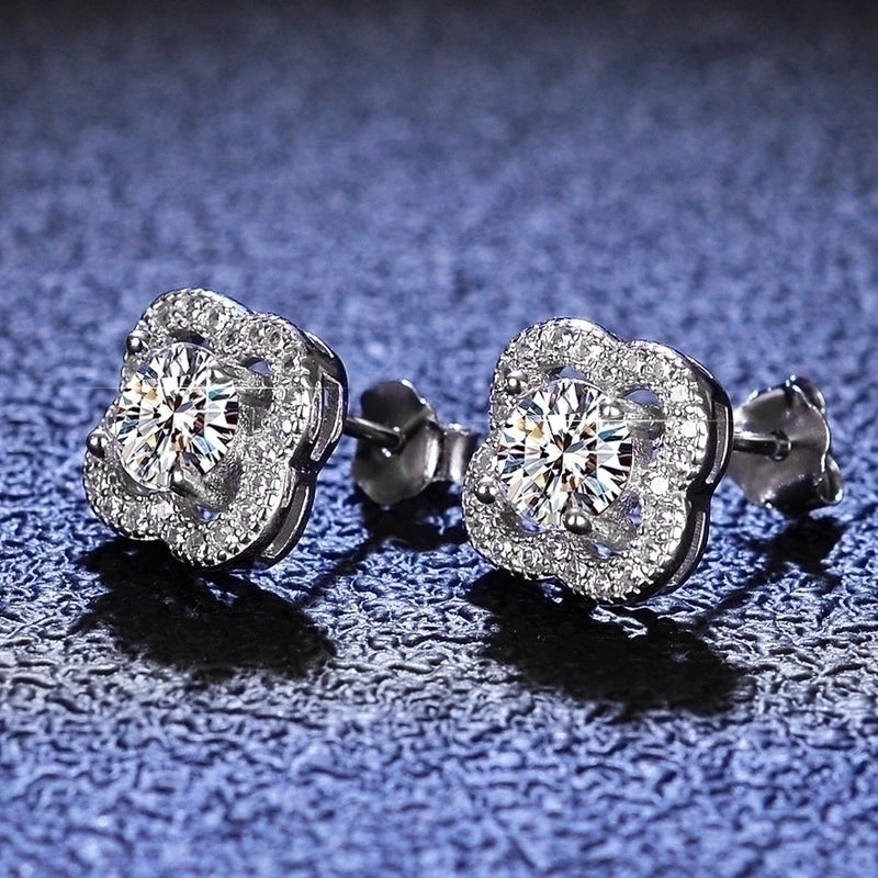 1 Pair 925 Sterling Silver Moissanite Zircon Flower Ear Studs