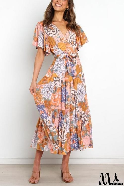 MidiSono - Print Ruffles Wrap Maxi Dress