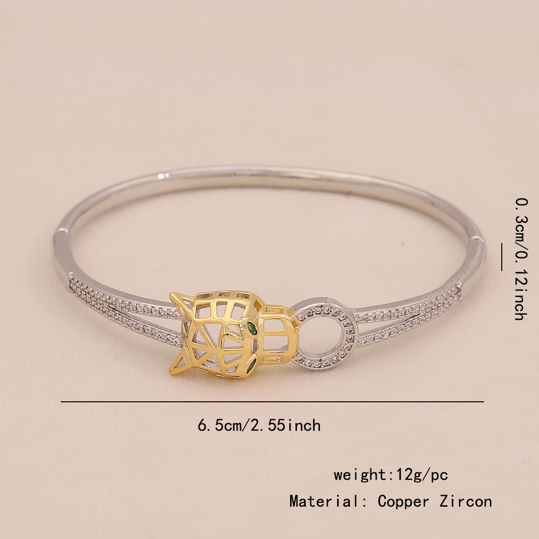 Gold Heart Bracelet Snake-Shaped Leopard Head Copper Micro-Inlaid Bracelet Exclusive For B636