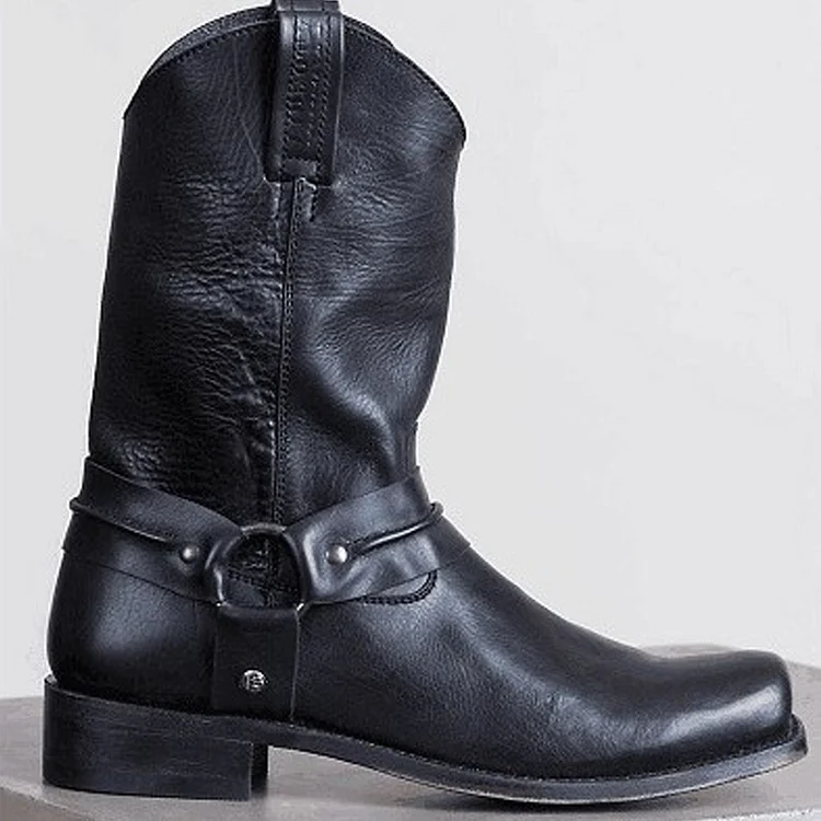 Retro Low Heel Belt Buckle Rider Boots