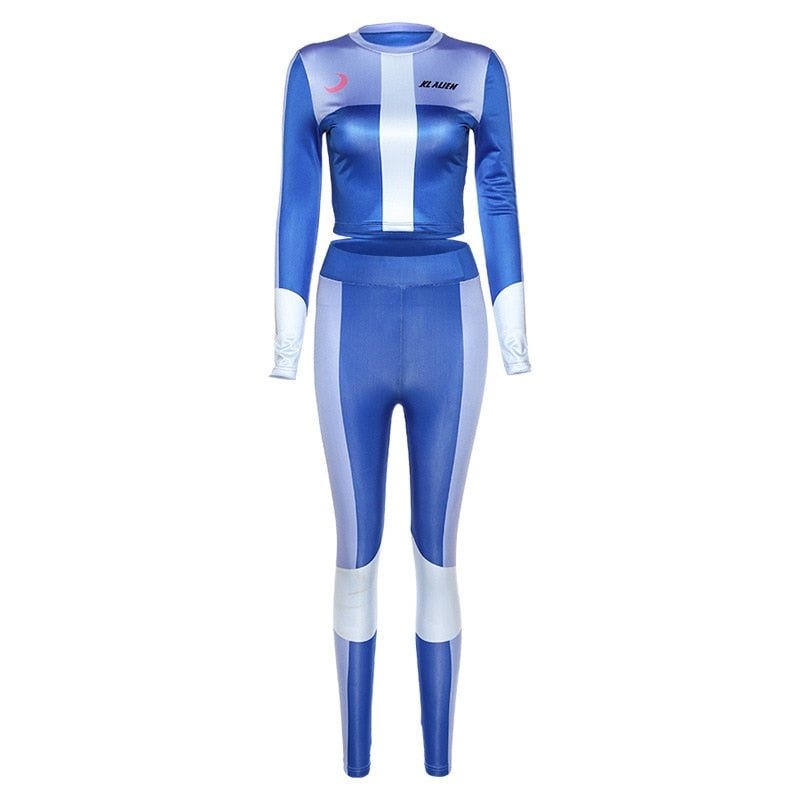 2020 women fitness 2 pieces set tracksuit long sleeve crop top letters print elastic  high waist leggings sportswear slim outfit