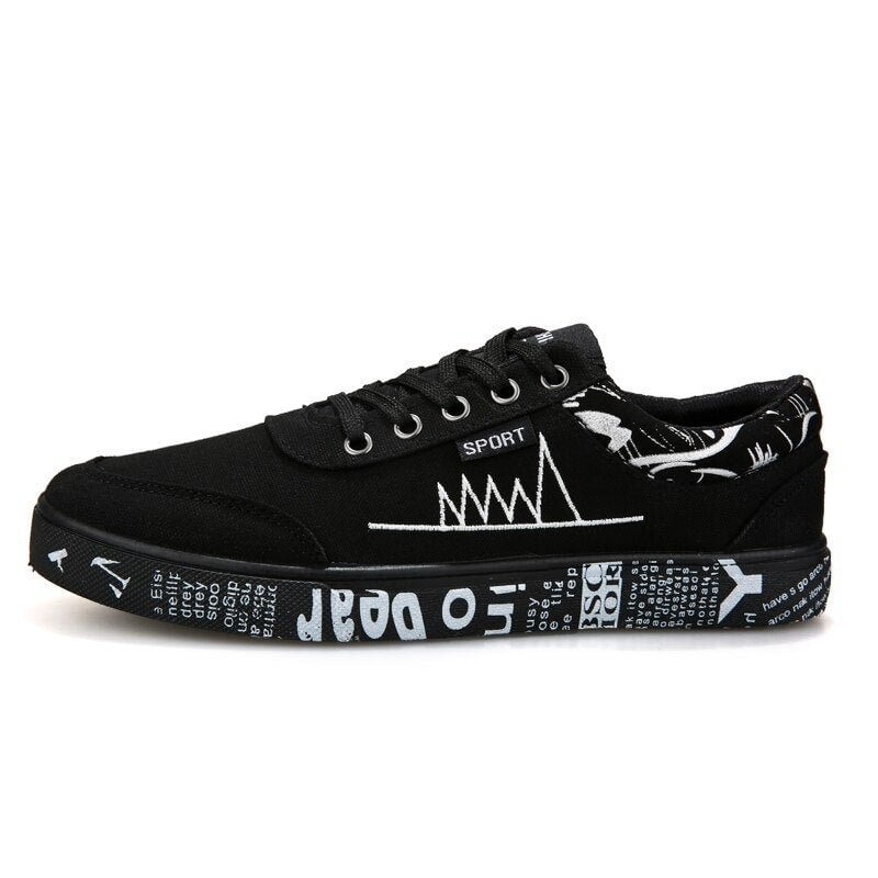 2020 New Fashion Flat Denim Canvas Shoes for Men Graffiti Shoes Lace-up Casual Breathable Non-slip Vulcanized Shoes