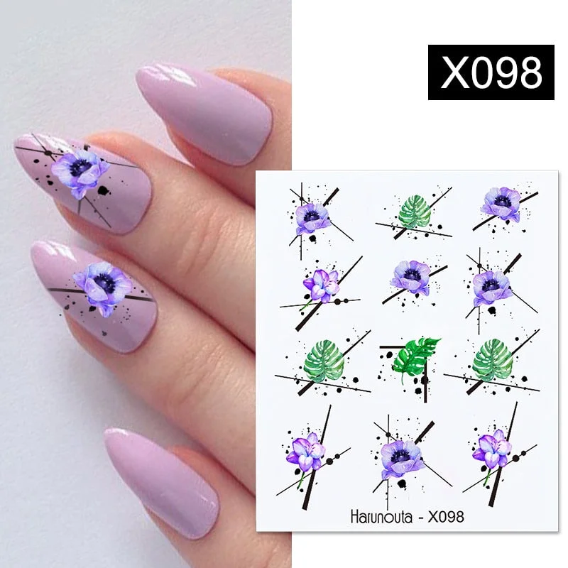 Harunouta Autumn Flowers Leaves Line Patter Nails Sticker Nail Art Decorations Decals Water Transfer Slider Foil Manicures Wraps-Nail Inspo
