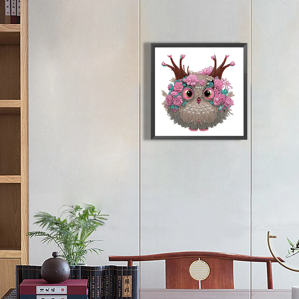 Special Shape Diamond Painting 30*30cm - Owl With Flowers