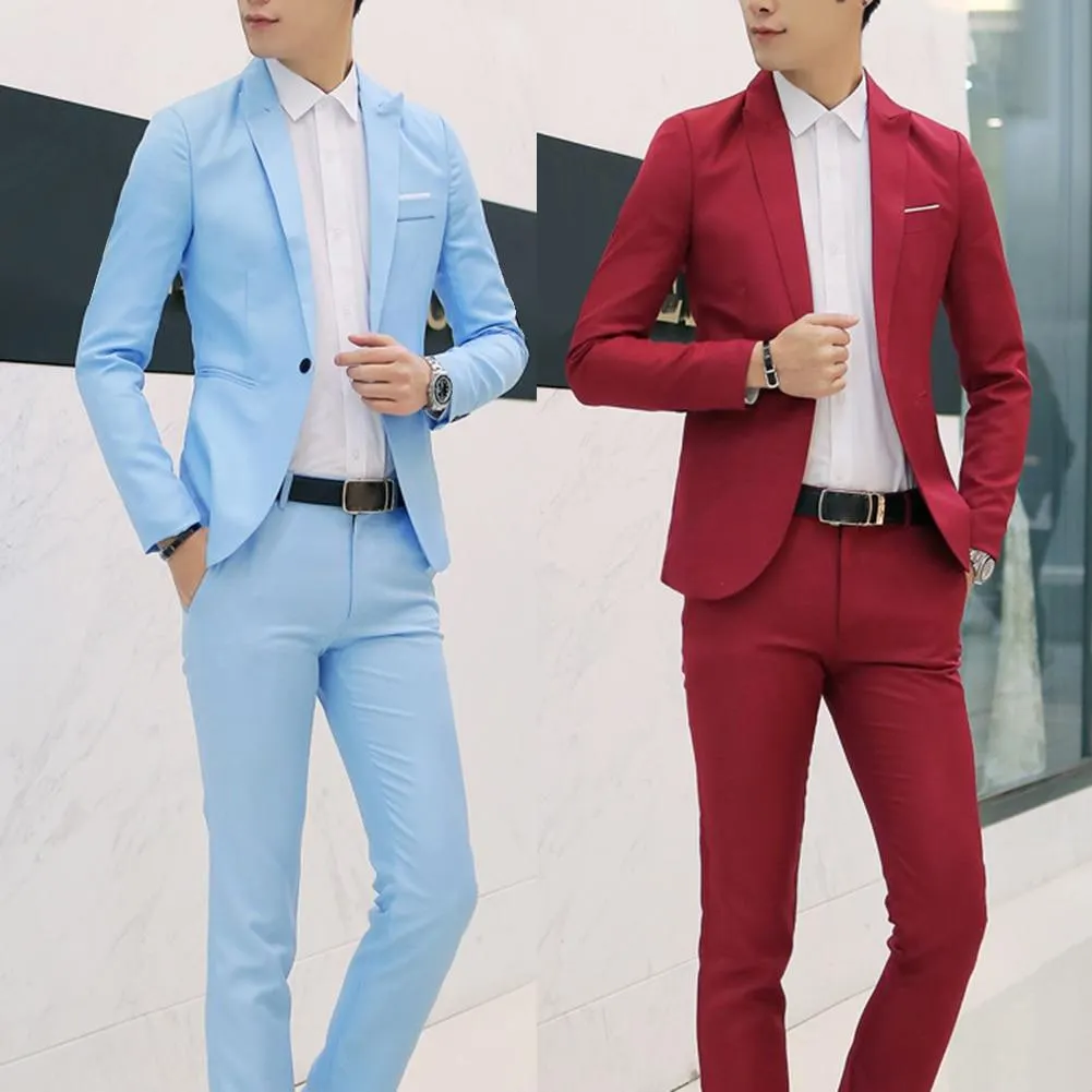 Fashion Mens Suits with Pants Solid Men's Blazer Slim and Fits Wedding Male Groom Tuxedos suit Prom (Jacket+Pants) costume homme