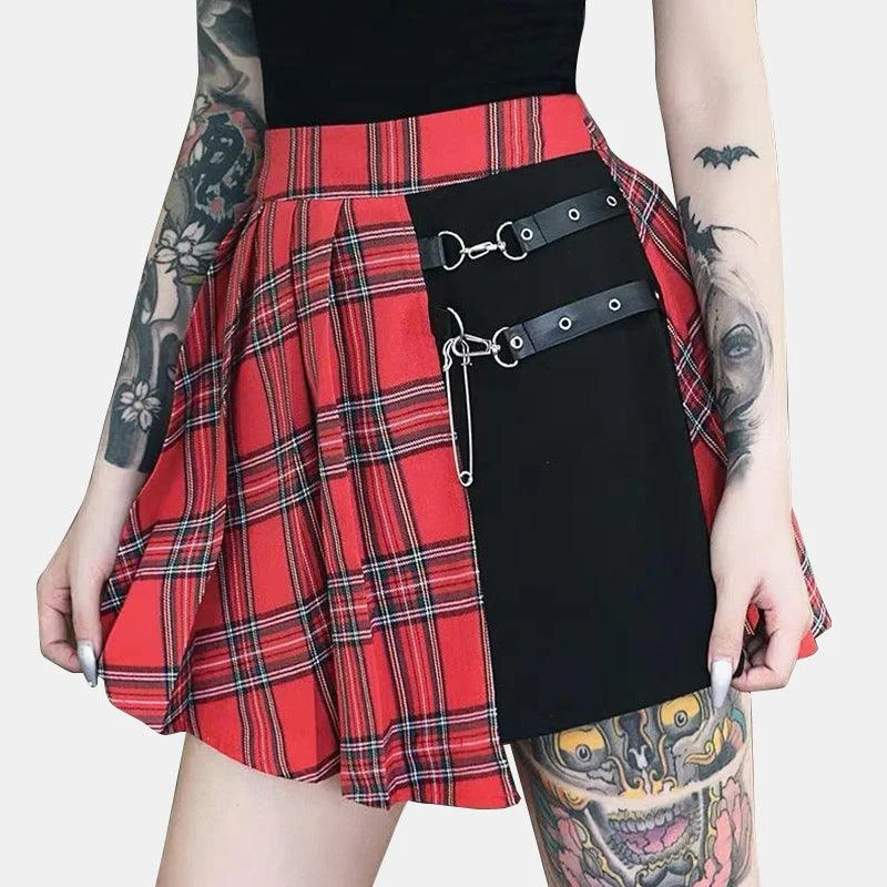 Asymmetric Plaid & Black Skirt