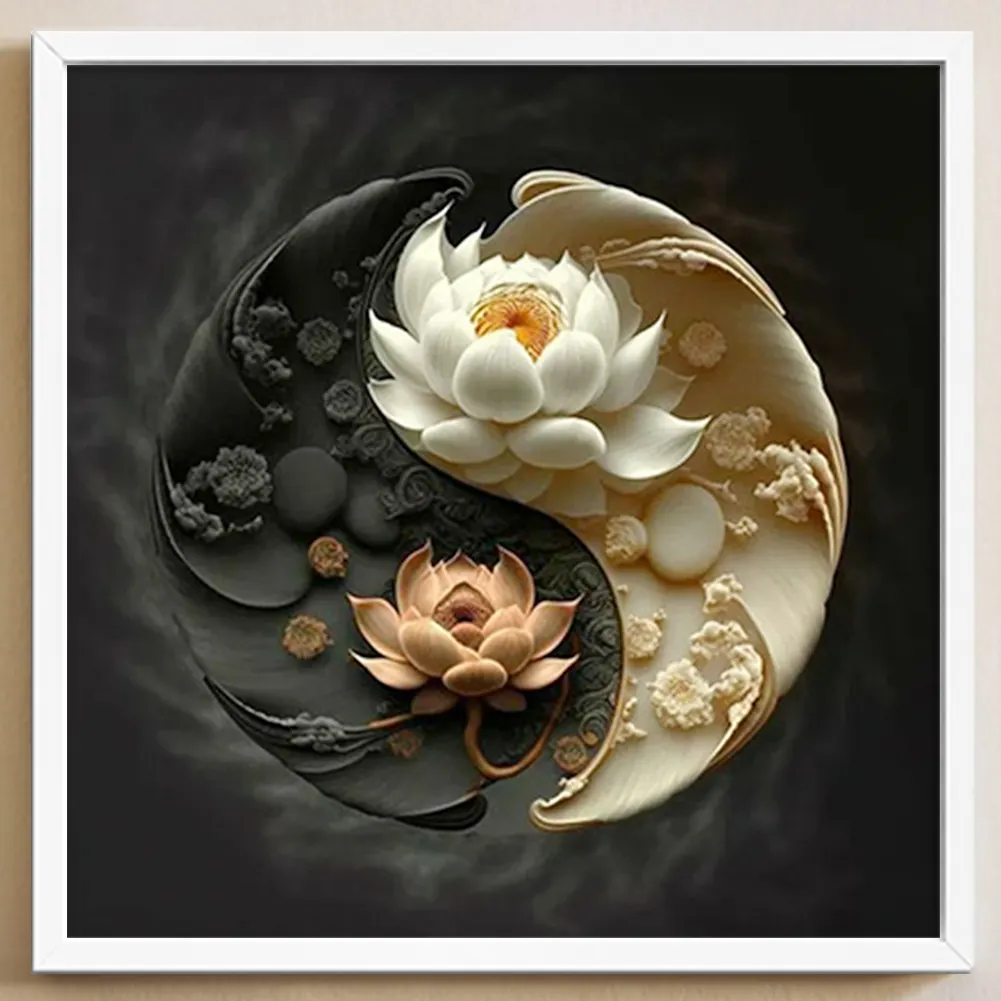 11CT Full Stamped&nbsp;Cross Stitch - Yin Yang Lotus(Canvas|40*40CM)
