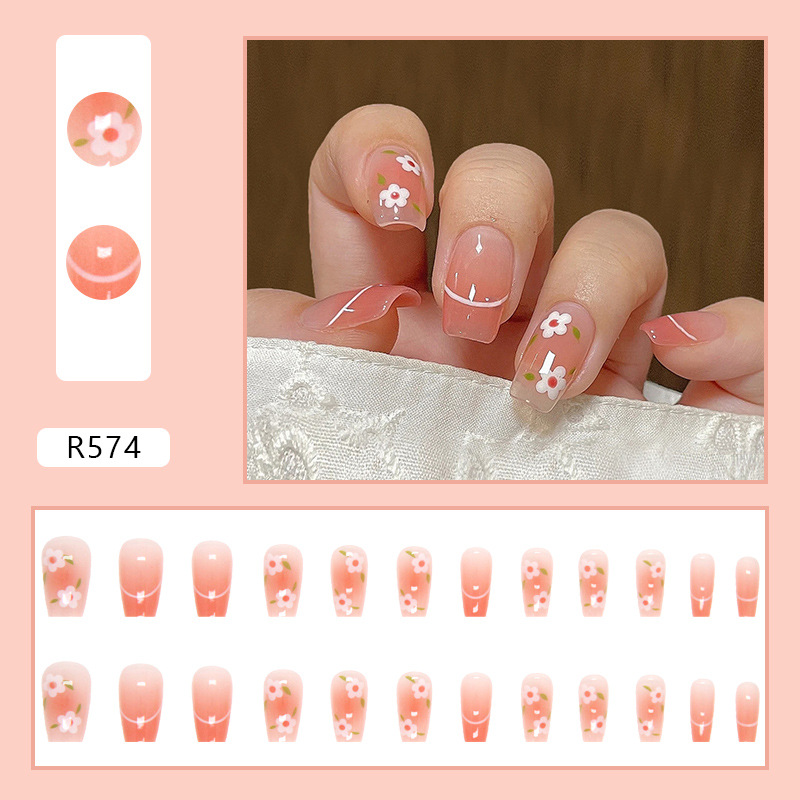 Lidudu French Butterfly Coffin Nails – Pink Gradient Press On Nails for Women  