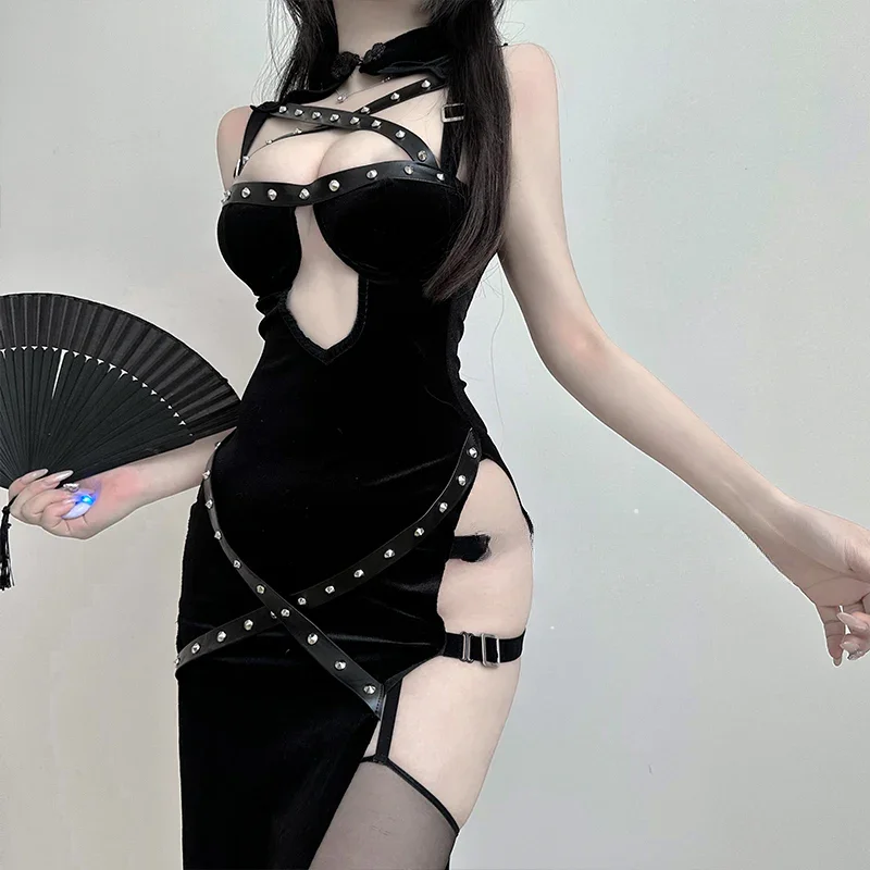 Mana Punk Gothic Black Straps Dress ON662