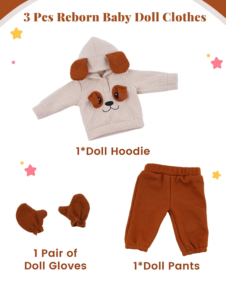 12&ndash;17 Inch Puppy Hoodie Doll Outfit Set &ndash; 3PCS Baby Doll Clothes with Pants & Gloves