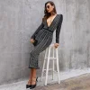 Sexy Bodycon Dress Deep V-Neck Rhinestones Banquet Prom Dress