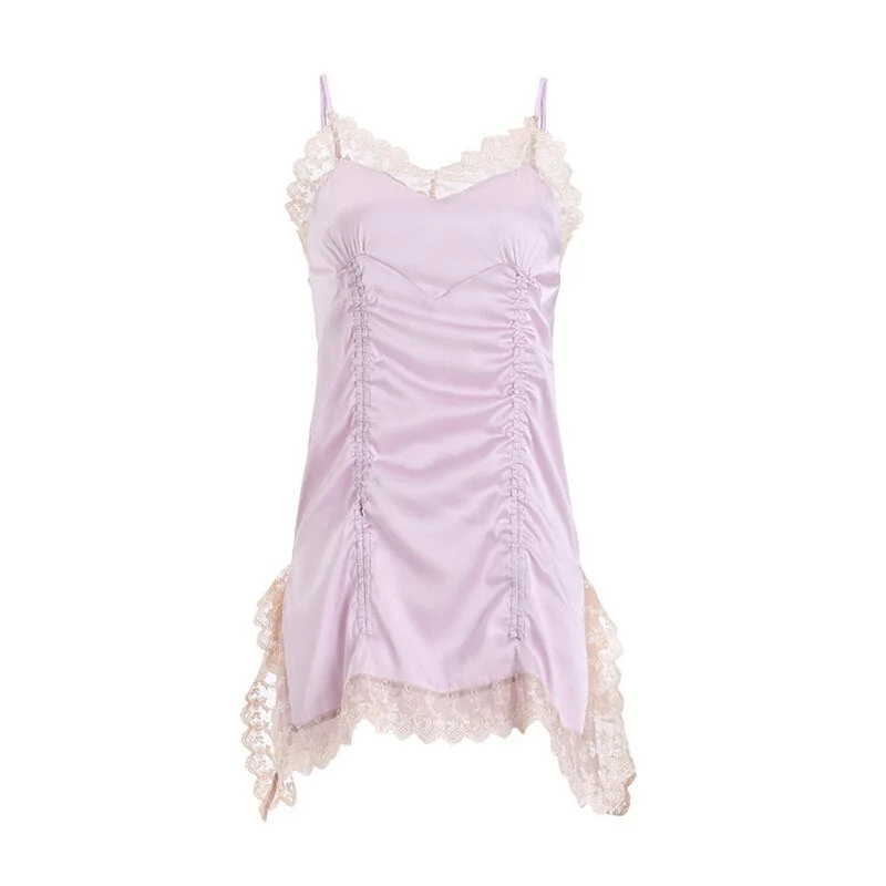 TERMEZY Sexy Womens Silk Sling Nightdress Sleepwear Satin Sleepwear Lace Lingerie V-neck Nightwear Comfortable Summer Homewear