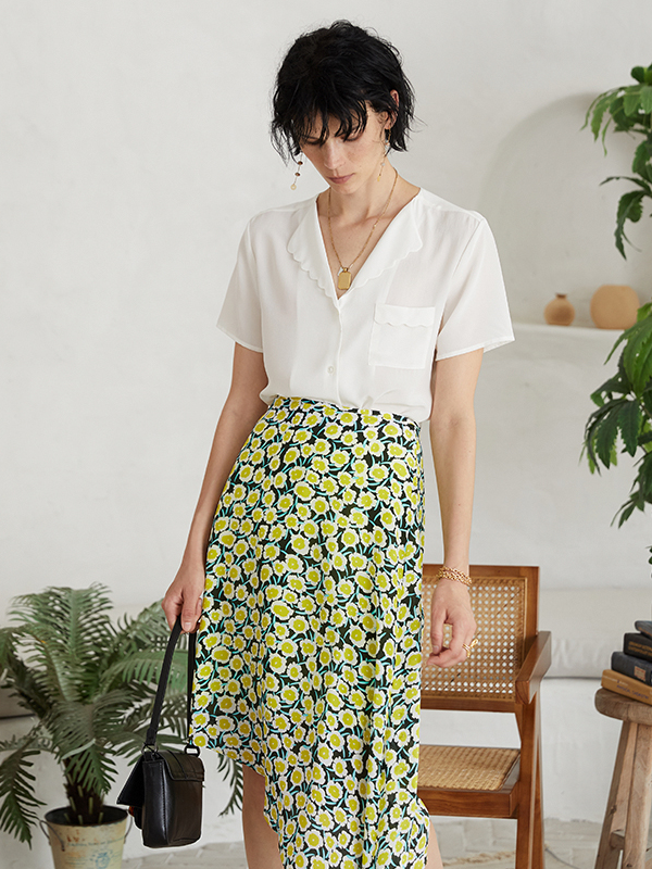 Mediterranean Casual Silk Blouse-Real Silk Life