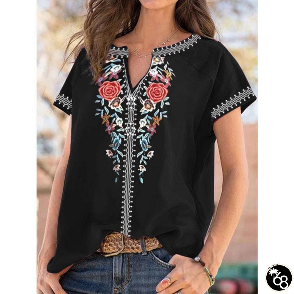 Loose Western National Style T-shirt | 168DEAL