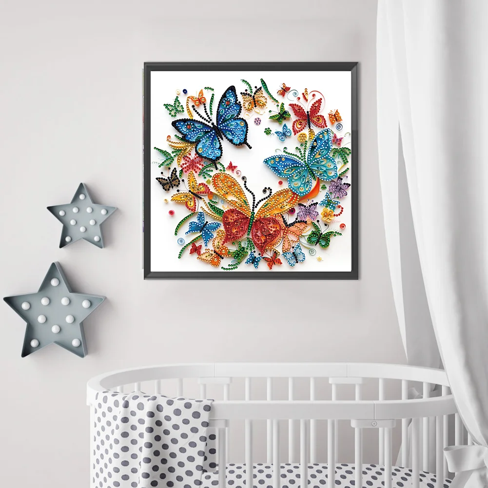 Diamond Painting - Partial Special Shaped Drill - Flower Butterfly(Canvas|30*30cm)