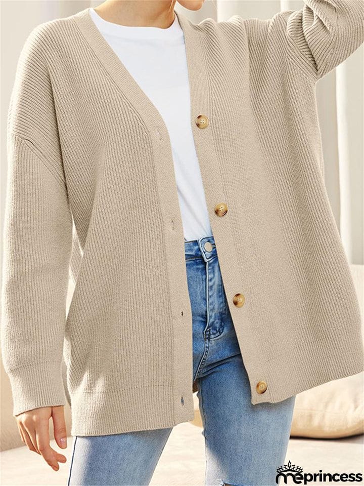 Female Versatile Trendy V-neck Solid Color Knitted Sweater