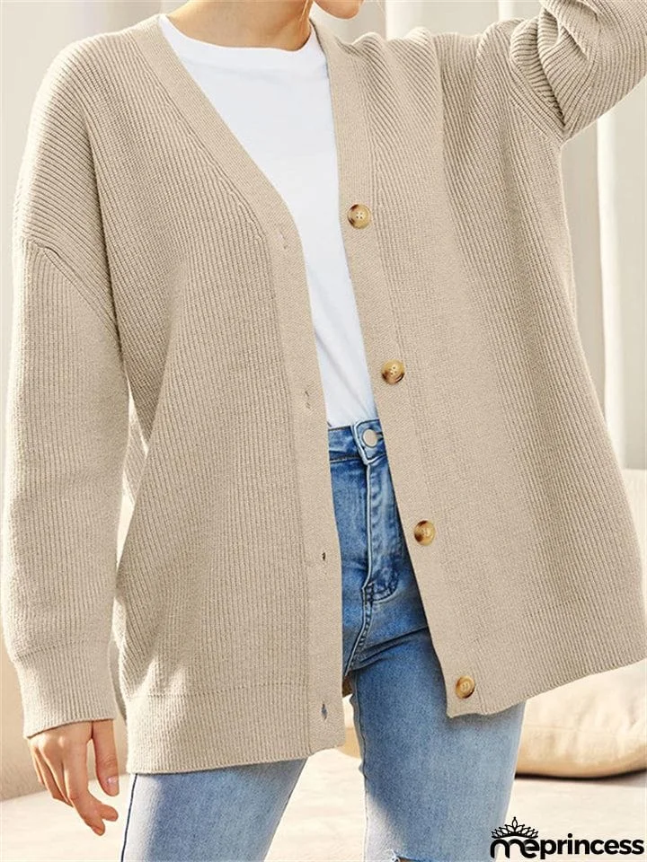 Female Versatile Trendy V-neck Solid Color Knitted Sweater