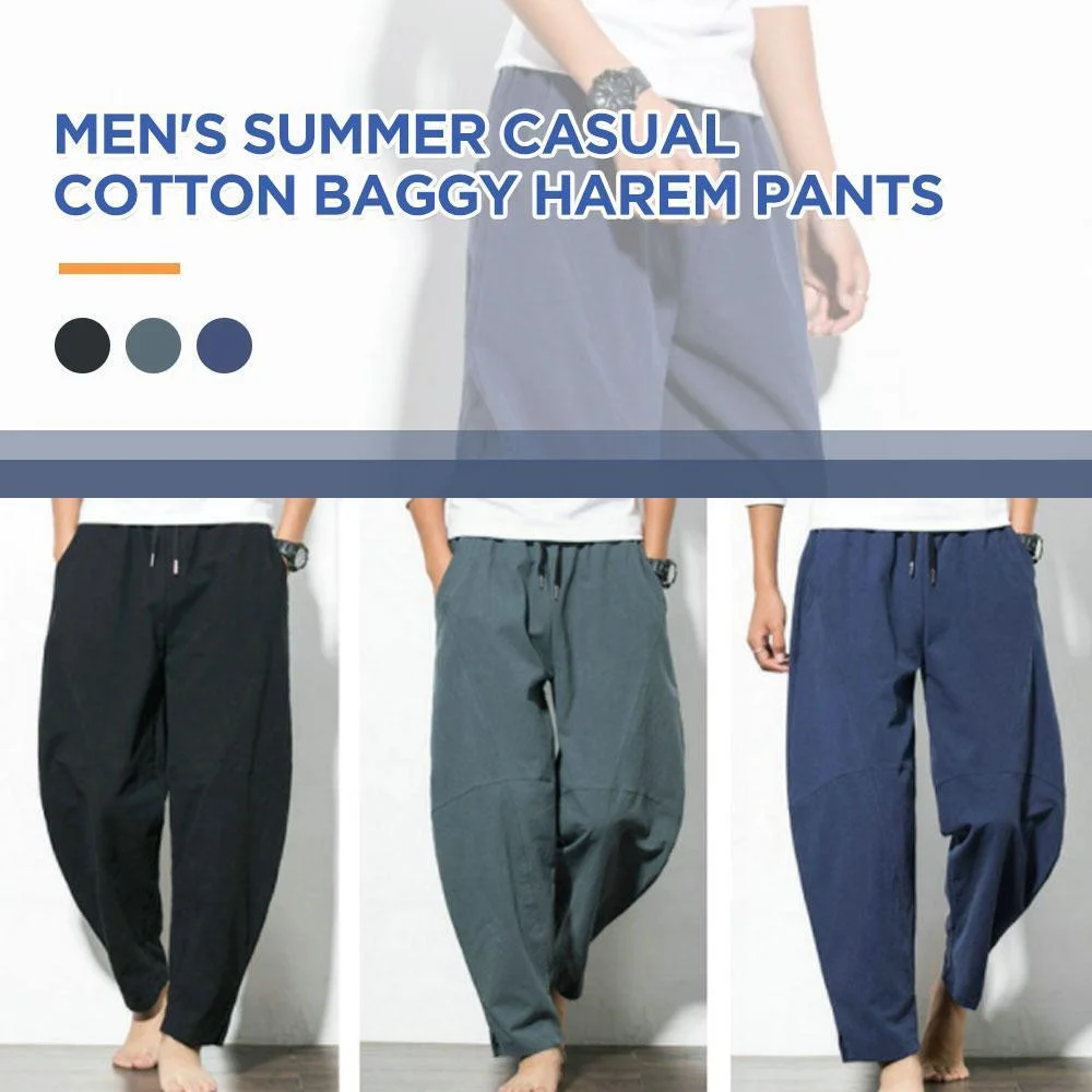 Men's Summer Casual Cotton Baggy Harem Pants letclo Letclo