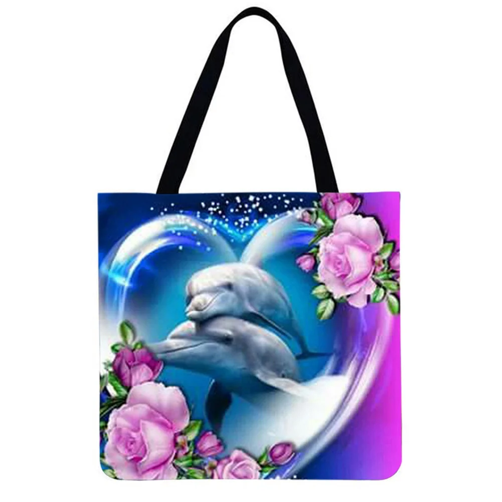 Linen Tote Bag-Dolphin