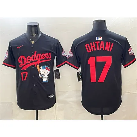 Youth Los Angeles Dodgers #17 Shohei Ohtani Black Hello Kitty Night 2025 World Series Champions Patch Stitched Baseball Jersey
