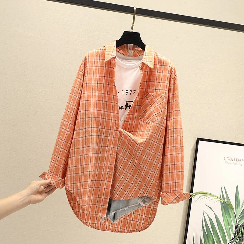 Women Blouses Shirts Tunic Womens Tops 2020 Long Sleeve Clothing Button Up Down Plaid New Fashion Autumn Turn-down Collar Good