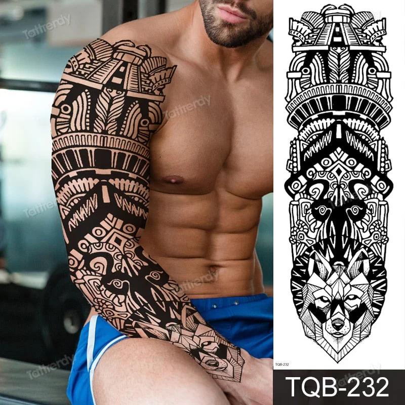 fake tattoo man boy black geometric temporary tattoo machine mechanical fake henna tattoo sticker large big size body art decal