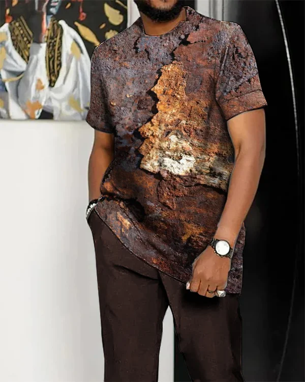Men's Casual Rust Printed Suit