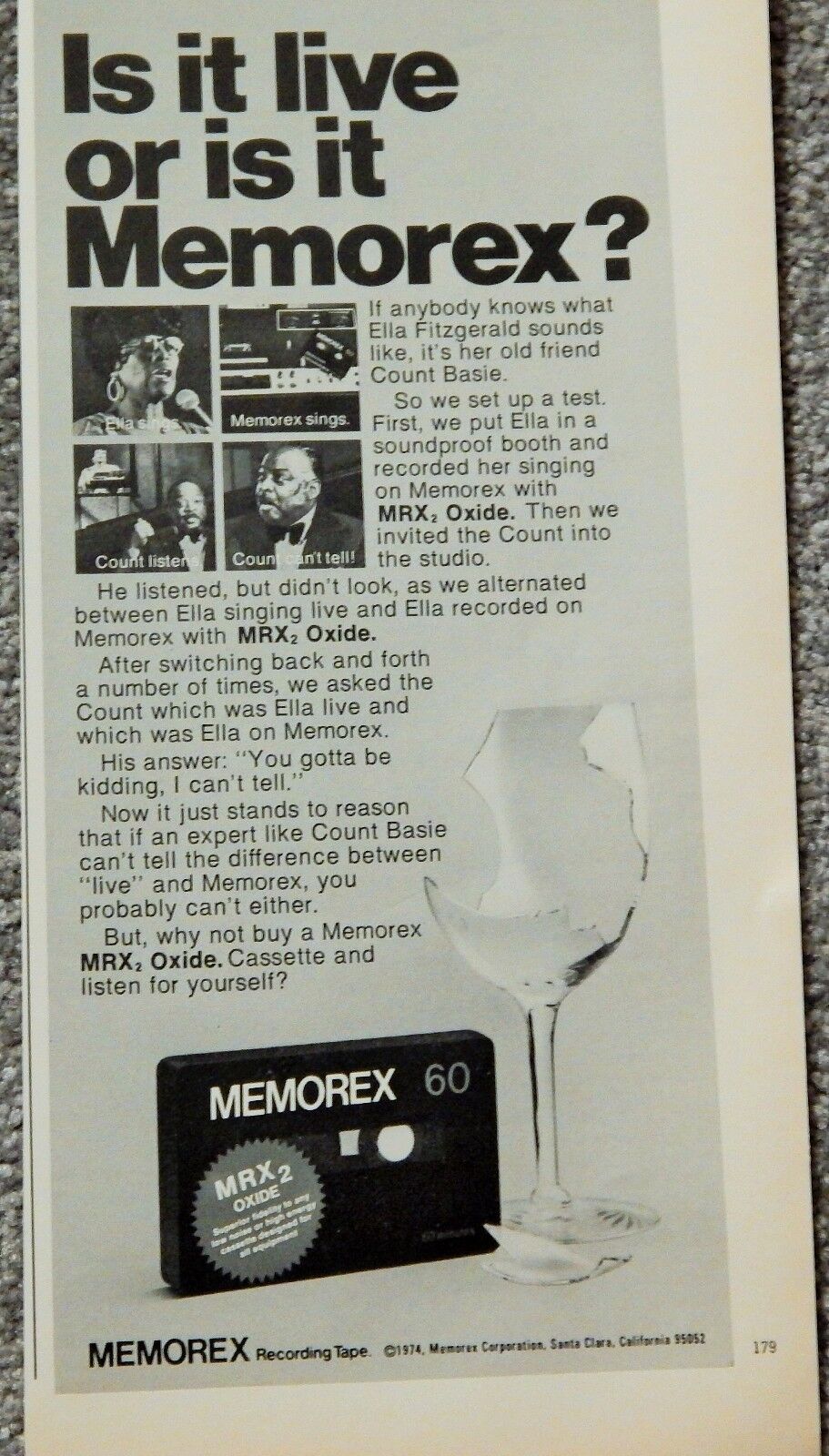 MEMOREX CASSETTE AUDIO TAPE ORIG. VTG 1974 Photo Poster painting AD, RARE MUCH SOUGHT EPHEMERA