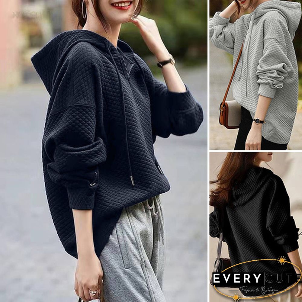 Spring Autumn Warm Fashion Women Zipper Long Sleeve Blouse Sweatshirt Oversized Casual