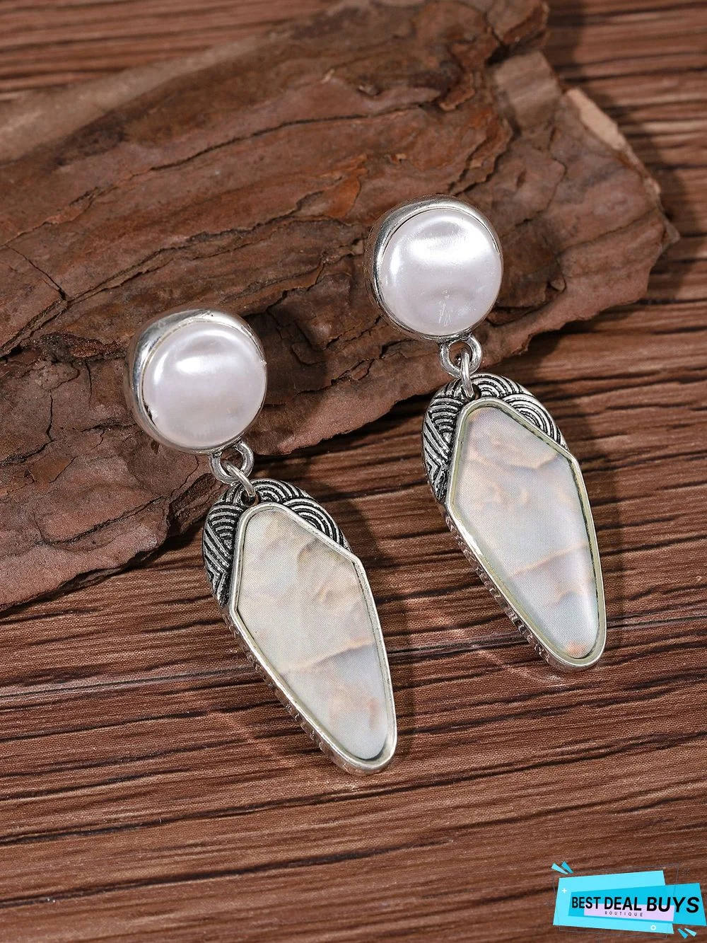 Silver Pearl Inlaid Shell Cropped Earrings Casual Everyday Commuter Jewelry