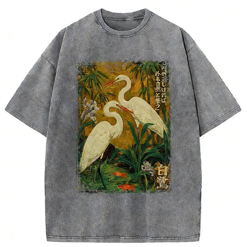 Egret-shaped Straight Shadow End Washed T-shirt artswardrobe