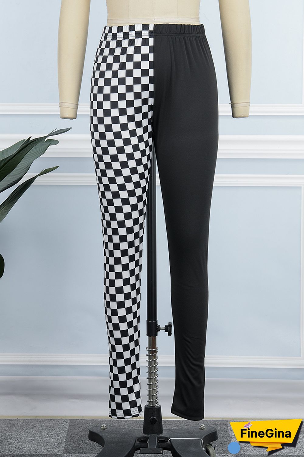 Black Casual Plaid Print Patchwork Regular High Waist Pencil Patchwork Trousers