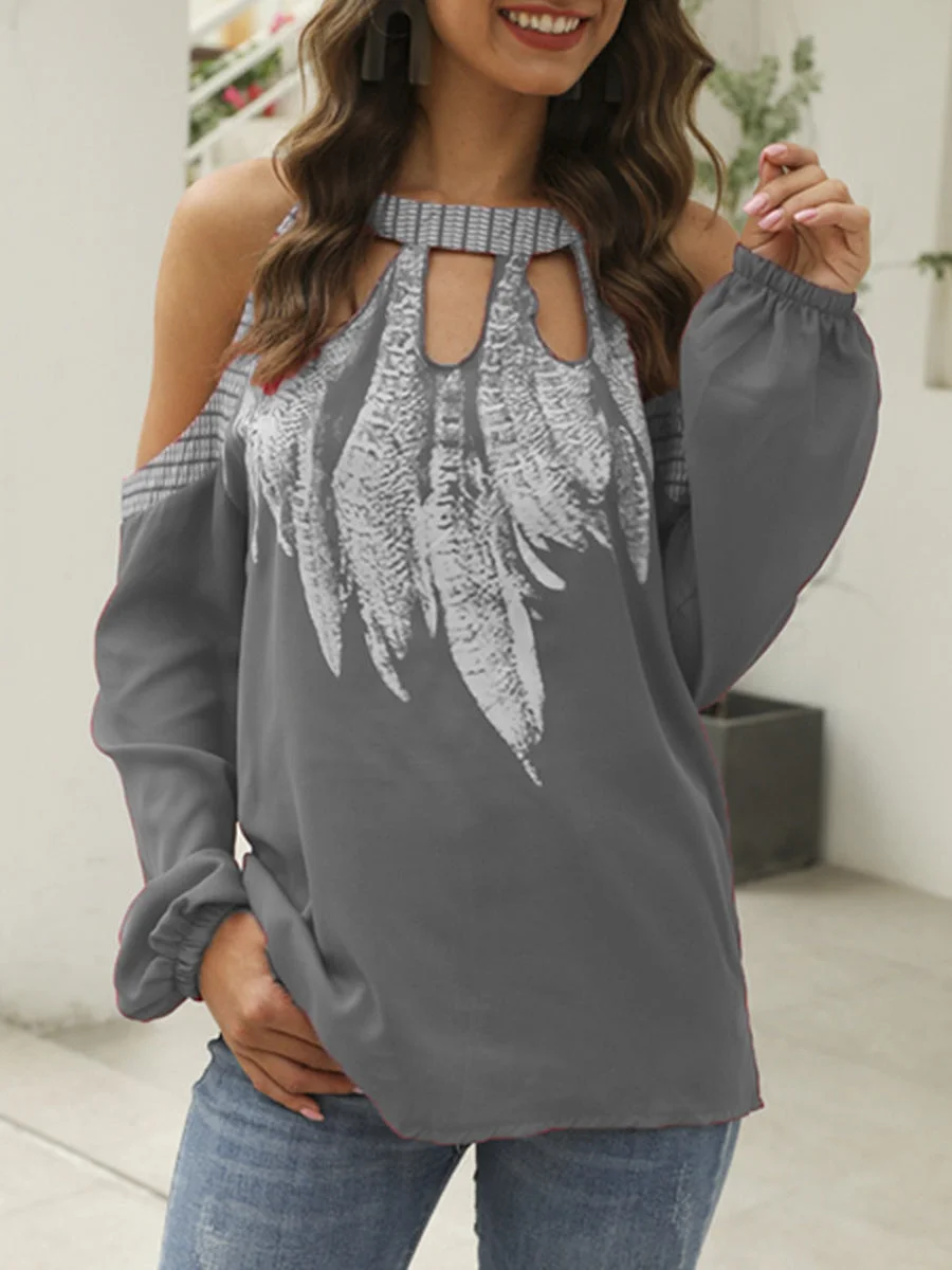 Off Shoulder Long Sleeves Printed Blouse