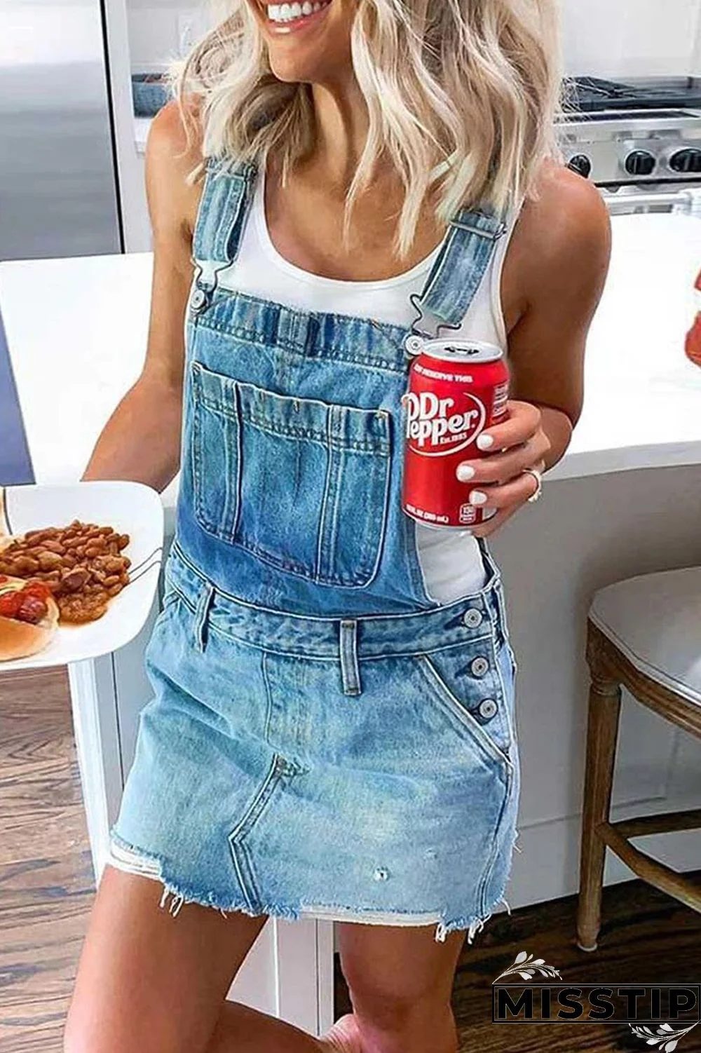 Blue Fashion Street Patchwork Spaghetti Strap Strap Dresses