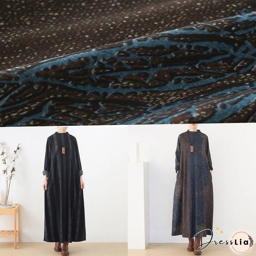 Winter Blue Prints Retro Loose Large Size Dress