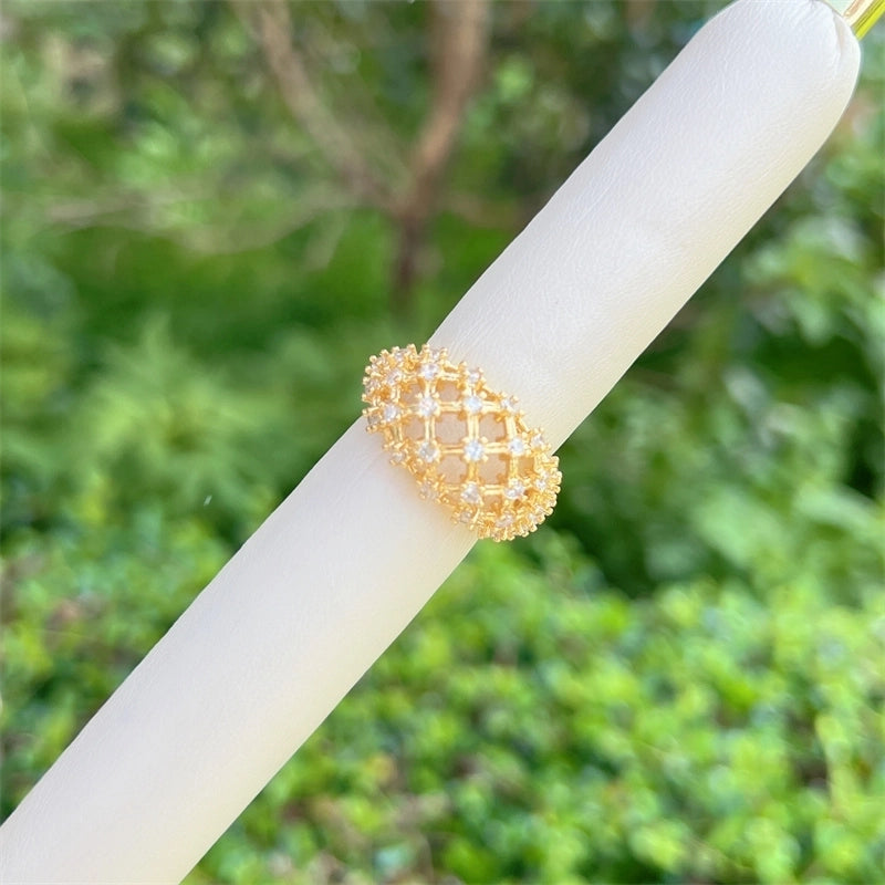 Copper Inlay Geometric Zircon Open Rings