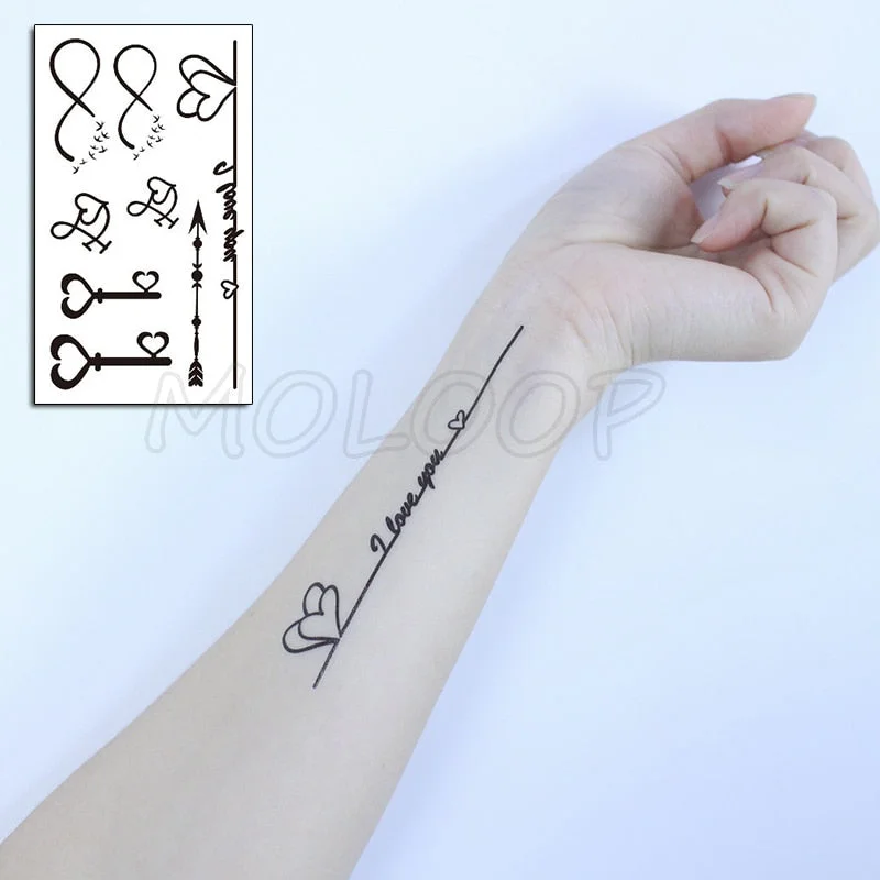 Water Transfer Tattoo Sexy Black Letter Lifeline Tattoo Body Art Waterproof Temporary Fake Flash Tattoo for Man Woman 10.5*6cm