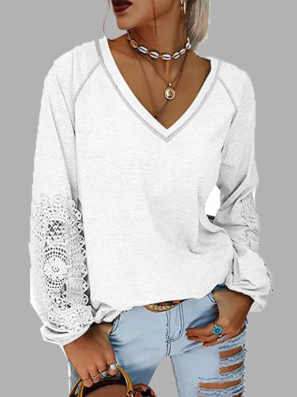 Women's Solid Color V-neck Long Sleeve Top