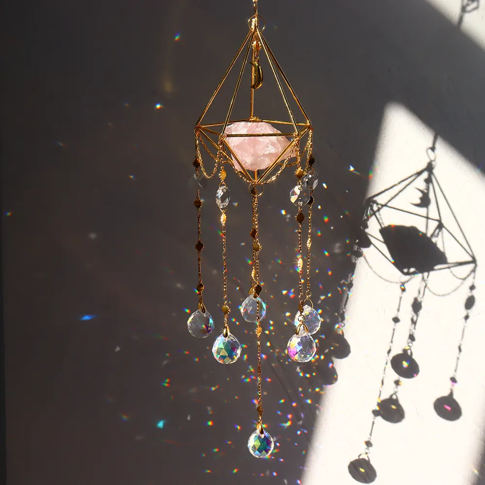 Crystal Wind Chimes Ornaments Moon Star Natural Stone Hanging Pendant Craft